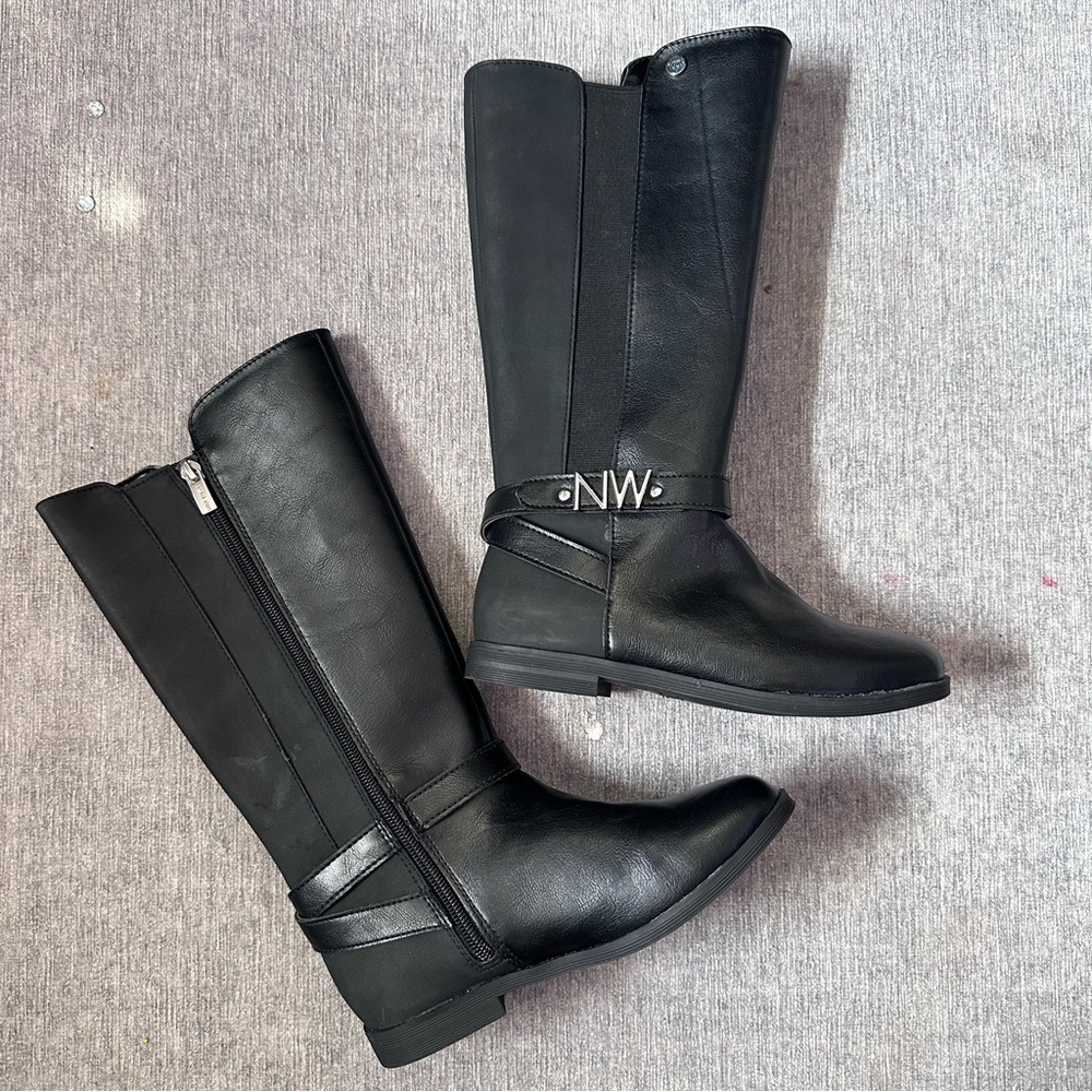 Nine West Girls Tall Black Leather Boots with Stretch